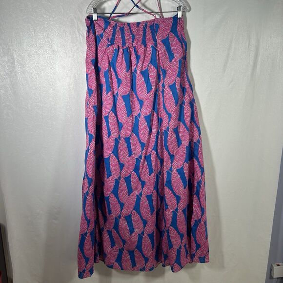 Vineyard Vines Palm Print Maxi Dress Sz 8 Blue Pink Strappy Tropical Boho Summer - Picture 7 of 14